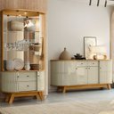 Ver imagem 1 de Conjunto Buffet Mônaco Cristaleira Moss com Porta em MDF Curvo em LED Cumaru/Opala