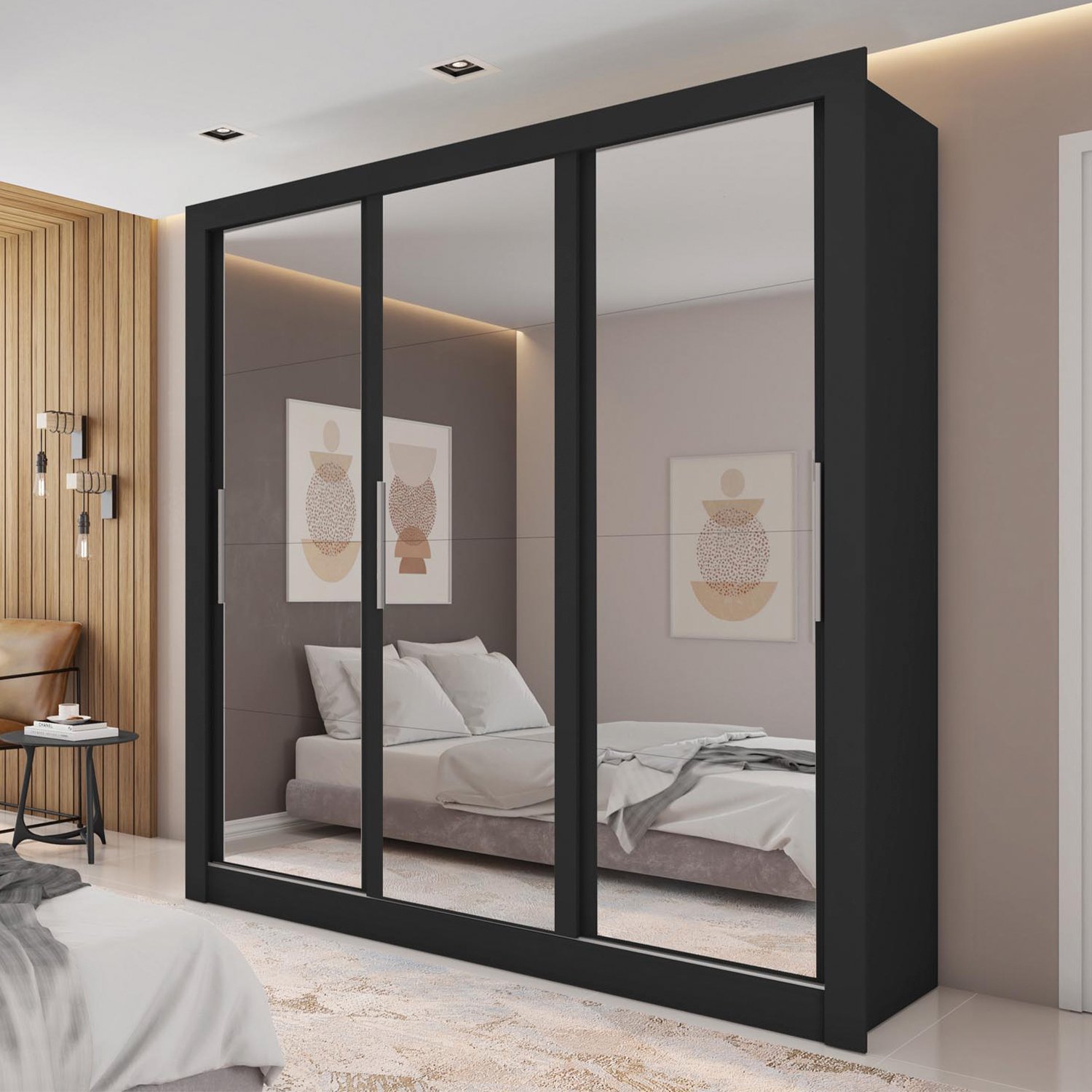Guarda Roupa Casal 3 Portas com Espelhos e 2 Gavetas Quito - 1