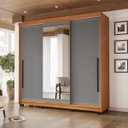 Ver imagem 1 de Roupeiro Valência 3 Portas Correr com Espelho 217x213cm Freijó/Cinza 240854