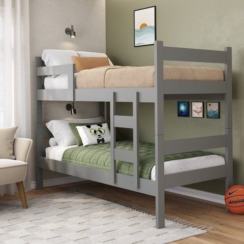 Beliche Solteiro em MDF 198cm x 92,5cm Prisma Cinza/Jequitiba