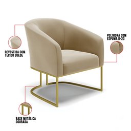 Kit 02 Poltronas Stella Suede Marrom Rato Base Industrial Dourada - D'Rossi DRossi - 6