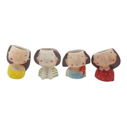 Kit com 4 Vasinhos Cachepot Menina Jardineira para Suculentas - 1