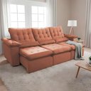Ver imagem 1 de Sofá Retrátil 2.10m Modelo com Encosto Reclinável e Estofado Macio em Suede Aveludado Europa Laranja