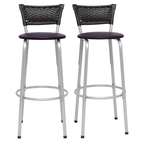 Kit 2 Banquetas Alta Banco para Balcão Junco Preto Àrea Gourmet Ilha Bancada bares Churrasqueira