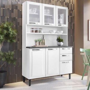 Cozinha Compacta em Aço 120cm 6 Portas 3 de Vidro 2 Gavetas Pratika Itatiaia