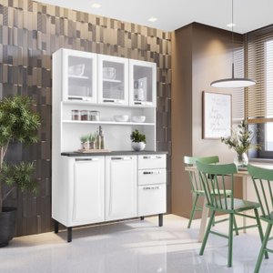 Cozinha Compacta em Aço 120cm 6 Portas 3 de Vidro 2 Gavetas Pratika Itatiaia