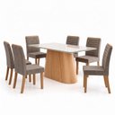 Ver imagem 2 de Conjunto Sala de Jantar Mesa Olivia 160cm Tampo MDF e Vidro Canto Arredondado 6 Cadeiras Tainá