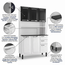Ver imagem 5 de Cozinha Compacta em Aço com Bancada 6 Portas 2 Gavetas 196 x 120cm Pratika Itatiaia Branco/Preto