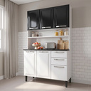 Ver imagem 1 de Cozinha Compacta em Aço com Bancada 6 Portas 2 Gavetas 196 x 120cm Pratika Itatiaia Branco/Preto