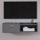 Ver imagem 2 de Rack Suspenso Pequeno Tv Smart 32" Bancada 1 Porta Puxador Concha Nicho Decoração Sala Quarto Retrô