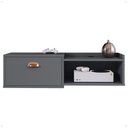 Ver imagem 4 de Rack Suspenso Pequeno Tv Smart 32" Bancada 1 Porta Puxador Concha Nicho Decoração Sala Quarto Retrô