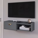 Ver imagem 1 de Rack Suspenso Pequeno Tv Smart 32" Bancada 1 Porta Puxador Concha Nicho Decoração Sala Quarto Retrô