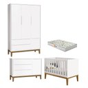Ver imagem 1 de Quarto de Bebê 3 Portas New Classic Branco com Pés Madeira e Colchão Gazin – Reller