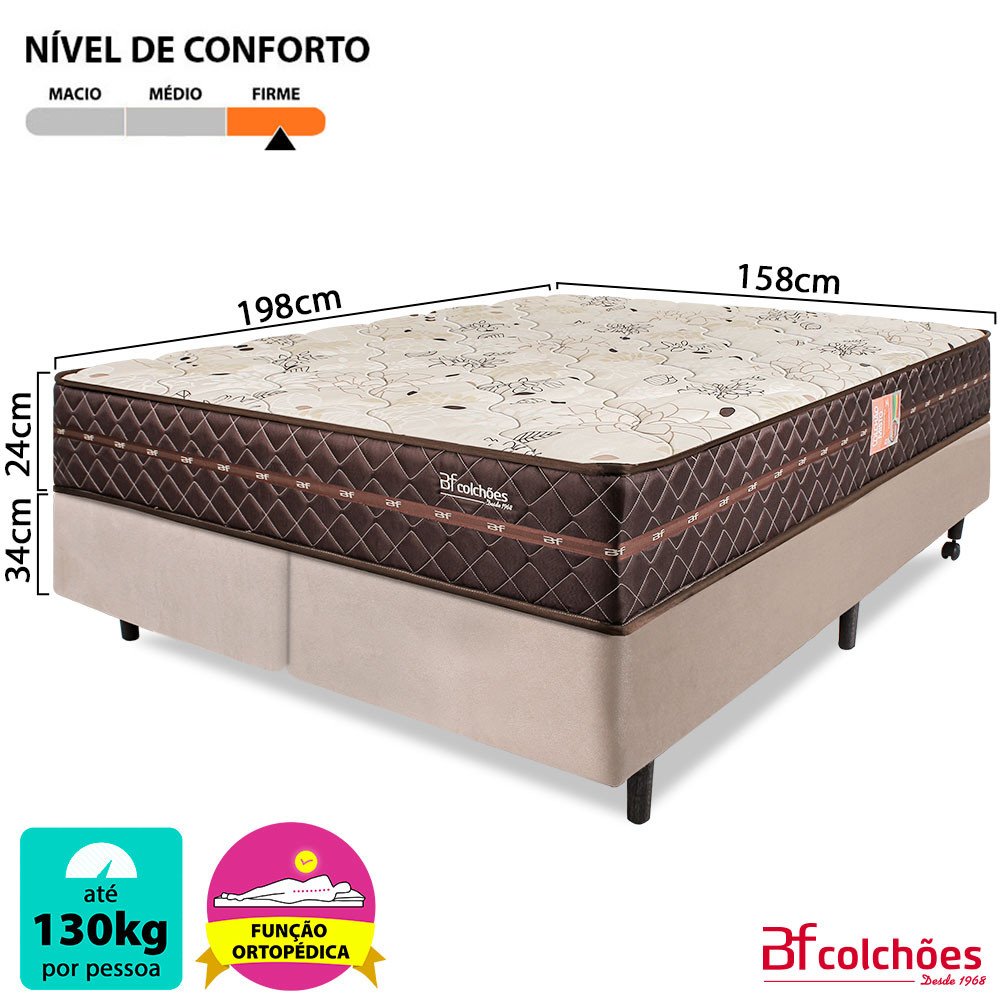 Cama Box Colchão Queen Ortopédico Firme Espuma D33 Antialérgico Certificado 158x198x54cm BF Colchões - 3