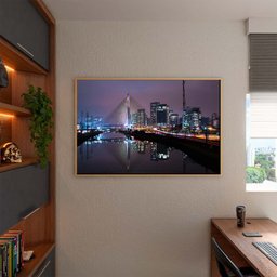 Quadro Decorativo Tela Canvas Urbanismo Monumentos Noite Em Sao Paulo Com Moldura Dourada - 180x100  - 3