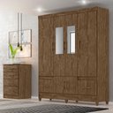 Ver imagem 1 de Kit Guarda Roupa Casal com Espelho Ms 912 + Cômoda Ms 913 Castanho Wood - Moval