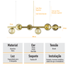 Lustre Pendente Figo Ouro - 6 Globos Esfera de Vidro Âmbar - 6-2620-14-am - 6