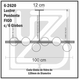 Lustre Pendente Figo Ouro - 6 Globos Esfera de Vidro Âmbar - 6-2620-14-am - 9