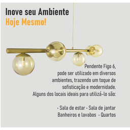 Lustre Pendente Figo Ouro - 6 Globos Esfera de Vidro Âmbar - 6-2620-14-am - 8