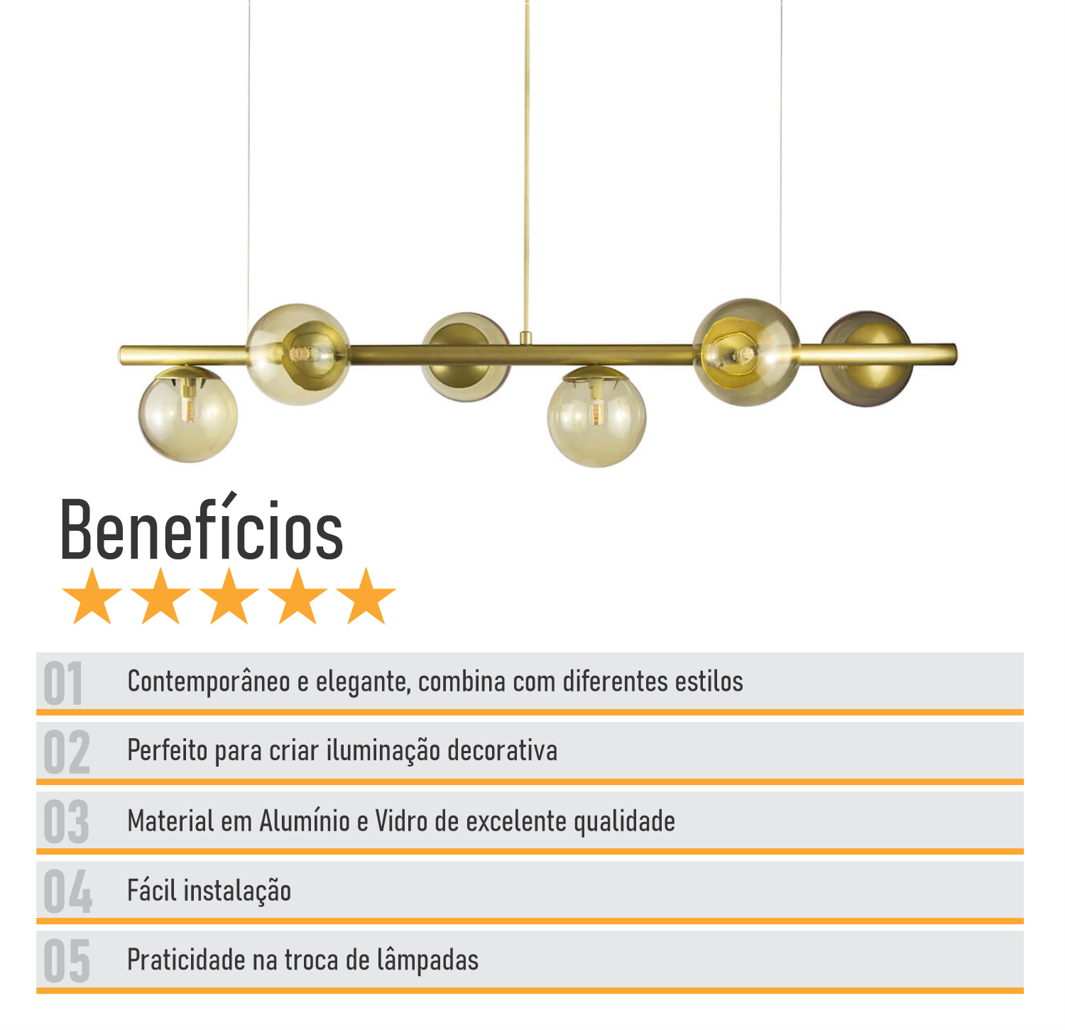 Lustre Pendente Figo Ouro - 6 Globos Esfera de Vidro Âmbar - 6-2620-14-am - 7