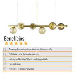 Lustre Pendente Figo Ouro - 6 Globos Esfera de Vidro Âmbar - 6-2620-14-am - 7