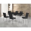Ver imagem 1 de Conjunto Sala de Jantar Mesa Iza New Tampo MDF/Vidro 6 Cadeiras Natani New Yescasa Preto/Cromado