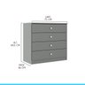 Cômoda para Quarto com 4 Gavetas 75x69cm London Cinza 6504 - 4