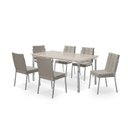 Ver imagem 2 de Conjunto Sala de Jantar Mesa Iza New Tampo MDF/Vidro 6 Cadeiras Natani New Yescasa Bege/Cromado/Off White