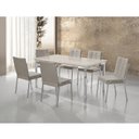 Ver imagem 1 de Conjunto Sala de Jantar Mesa Iza New Tampo MDF/Vidro 6 Cadeiras Natani New Yescasa Bege/Cromado/Off White