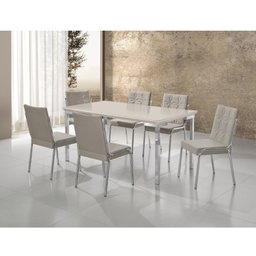 Conjunto Sala de Jantar Mesa Iza New Tampo MDF/Vidro 6 Cadeiras Natani New - 1 Conjunto Sala de Jantar Mesa Iza New Tampo MDF/Vidro 6 Cadeiras Natani New - 1