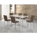 Ver imagem 1 de Conjunto Sala de Jantar Mesa Iza New Tampo MDF/Vidro 6 Cadeiras Natani New Yescasa Marrom/Cromado