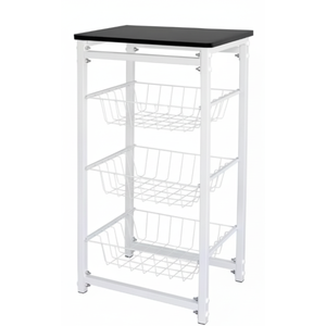 Fruteira de Chão Cozinha Metal/madeira com Suporte 3 Cestos Branco com Preto