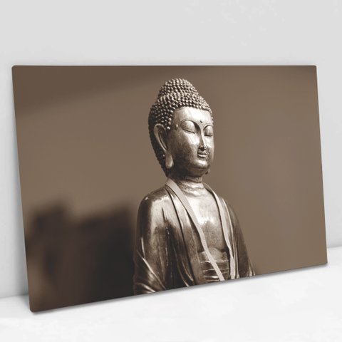 Quadro Decorativo em Canvas Buda - Moldura Madeira - 120 x 80cm