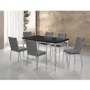 Ver imagem 1 de Conjunto Sala de Jantar Mesa Iza New Tampo MDF/Vidro 6 Cadeiras Natani New Cinza/Cromado