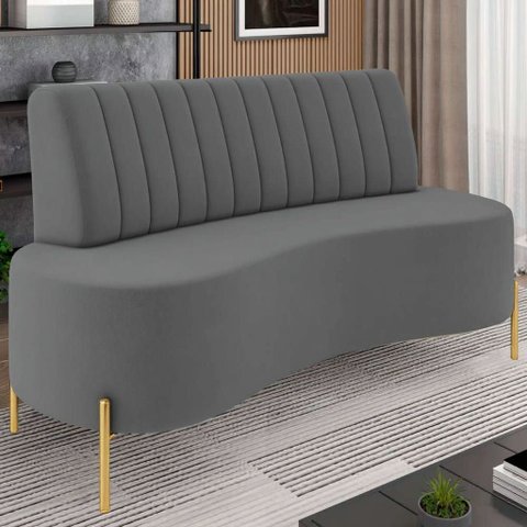 Sofá 2 Lugares 135cm Pés Aço Dourado Tamar Veludo Grafite Z08 - Mpozenato