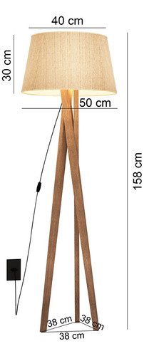 Abajur de Chão Flórida Moderno com Pés de Madeira Rustico - Bege - 3