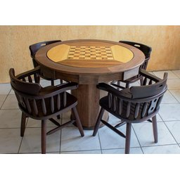 Mesa de Carteado com Gavetas e Porta Copos Vintage - 1,09x0,80 - com Xadrez - Verde - 2