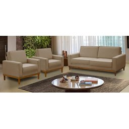 Kit Sofá 2 Lugares 1,80m e 2 Poltronas Living Lavinia Linho Bege Adonai Estofados - 1