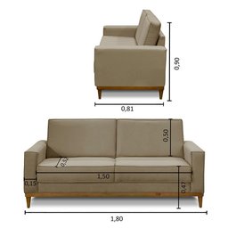 Kit Sofá 2 Lugares 1,80m e 2 Poltronas Living Lavinia Linho Bege Adonai Estofados - 2