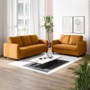 Ver imagem 1 de Conjunto Sofá com 2 e 3 Lugares em Veludo CabeCasa MadeiraOriginals Amarelo