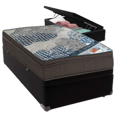 Cama Box Baú e Colchão Iso Superpocket Molas Ensacadas Solteiro Ortobom: Preto