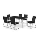 Ver imagem 2 de Conjunto Sala de Jantar Mesa Ortenia Tampo Vidro com 6 Cadeiras Dinah New Cinza/Cromado/Escuro