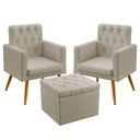 Ver imagem 1 de Kit 2 Poltronas Nina Rodapé e Capitonê com Puff Quasar Courino Bege Aradecor