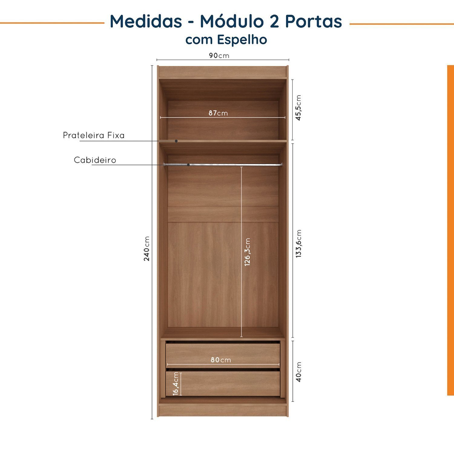 Guarda Roupa Modulado de Casal com Espelho 12 Portas 6 Peças e 2 Mesas de Cabeceira Hera CabeCasa MadeiraMadeira - 11