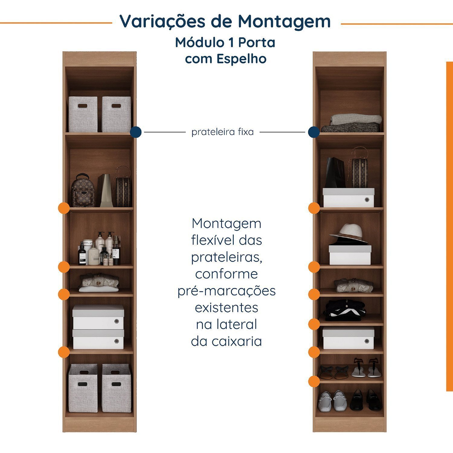 Guarda Roupa Modulado de Casal com Espelho 12 Portas 6 Peças e 2 Mesas de Cabeceira Hera CabeCasa MadeiraMadeira - 8