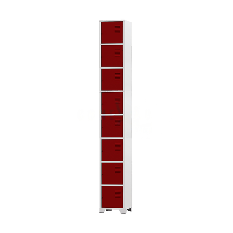 Armário Roupeiro de Aço 8 Portas para Vestiário Academia Locker Vermelho com Chave