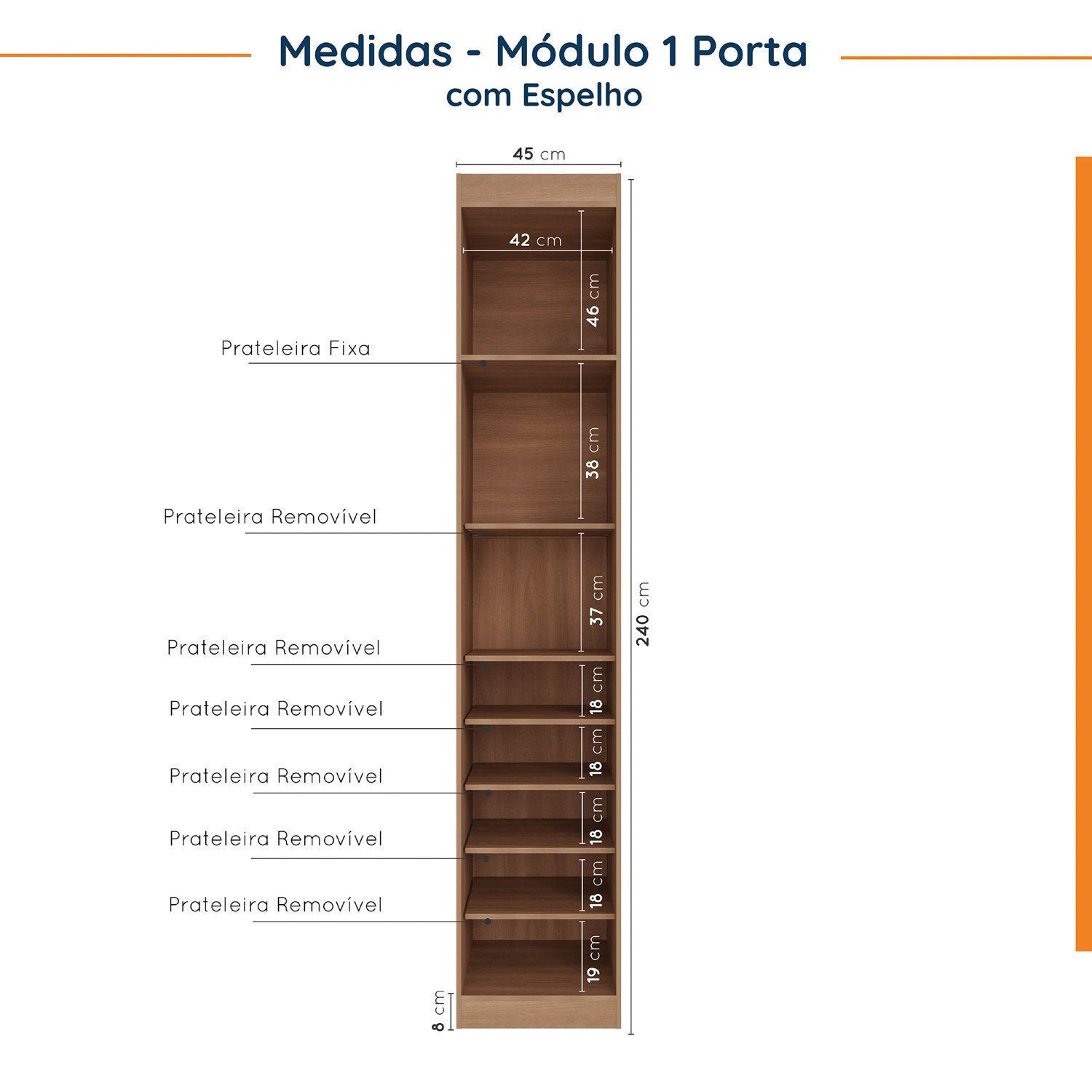 Guarda Roupa Modulado de Casal com Espelho 12 Portas 6 Peças e 2 Mesas de Cabeceira Hera CabeCasa MadeiraMadeira - 8