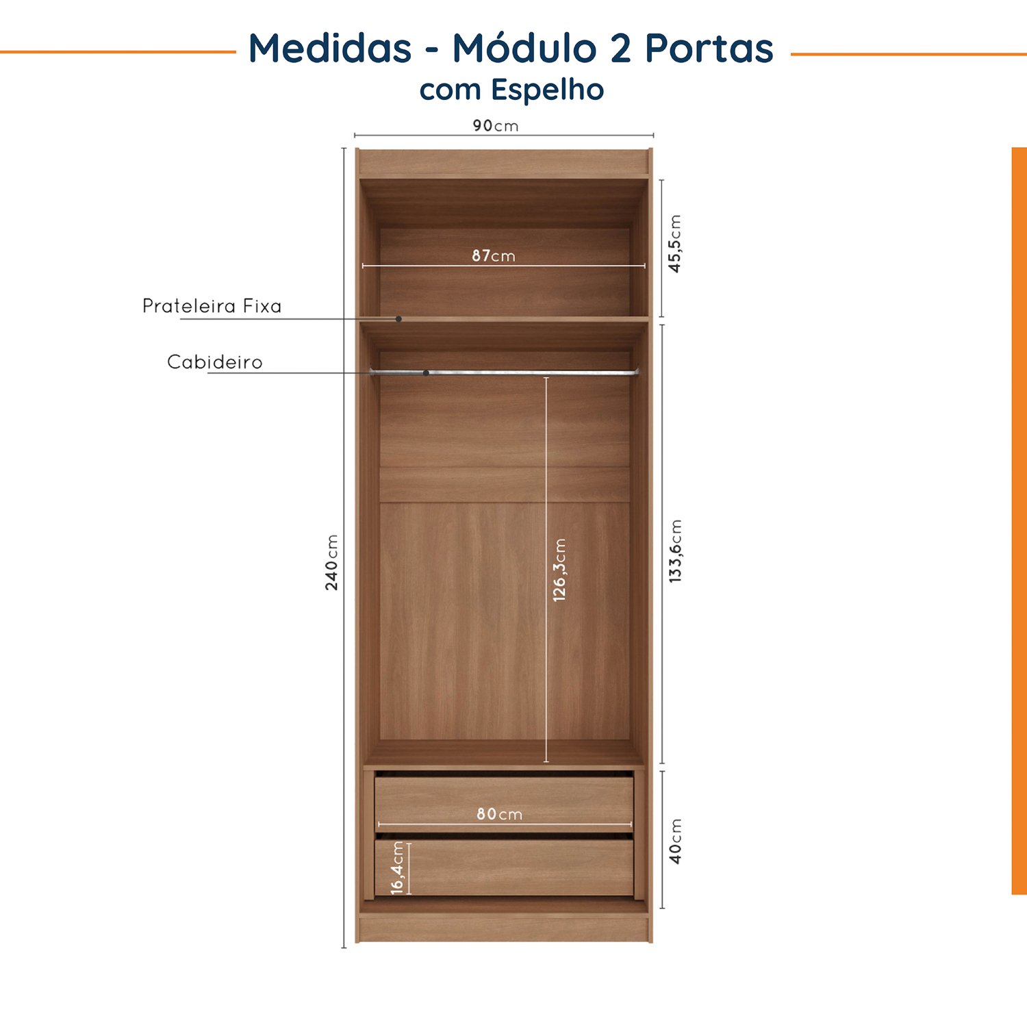 Guarda Roupa Modulado de Casal com Espelho 12 Portas 6 Peças e 2 Mesas de Cabeceira Hera CabeCasa MadeiraMadeira - 10