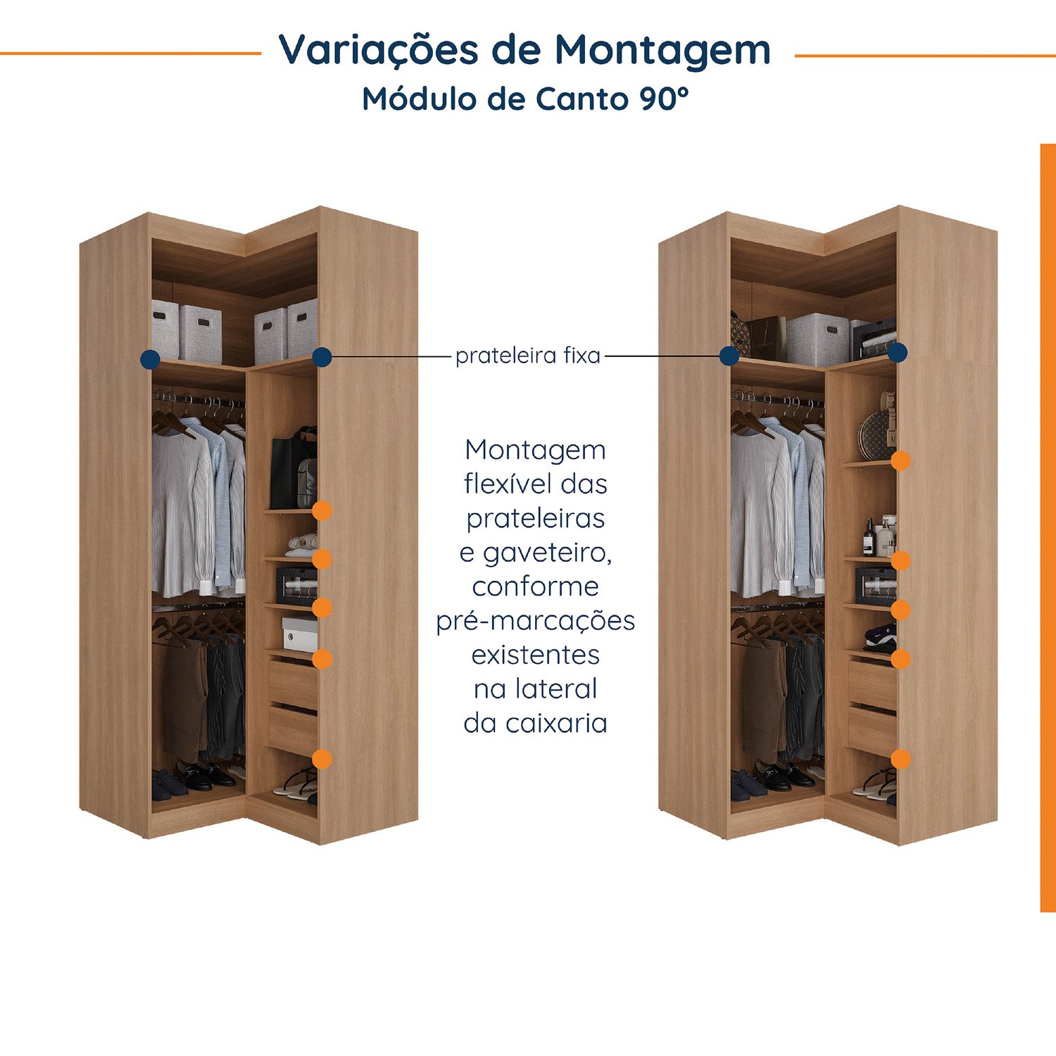 Guarda Roupa Modulado de Casal com Espelho 12 Portas 6 Peças e 2 Mesas de Cabeceira Hera CabeCasa MadeiraMadeira - 11