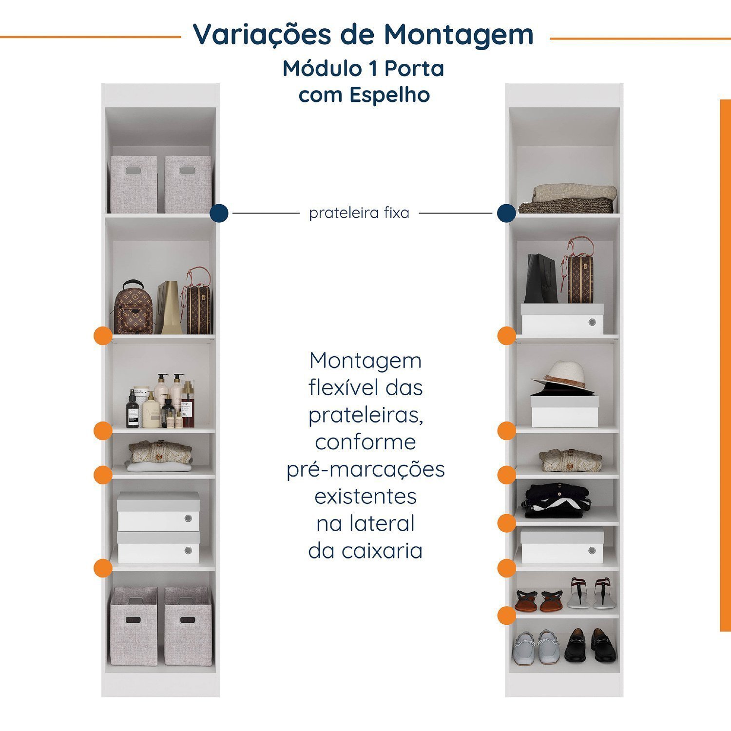 Guarda Roupa Modulado de Casal com Espelho 12 Portas 6 Peças e 2 Mesas de Cabeceira Hera CabeCasa MadeiraMadeira - 7